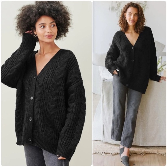 Jenni Kayne Cable Cocoon Aplaca Chunky Button Cardigan Sweater - Picture 1 of 10